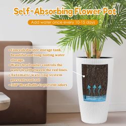 Set of 2 Faux Rattan Tall Planters Outdoor Indoor Large Planters with Water Level Monitor Inner Bucket, Automatic Watering, Flower Plant Pots for Gard