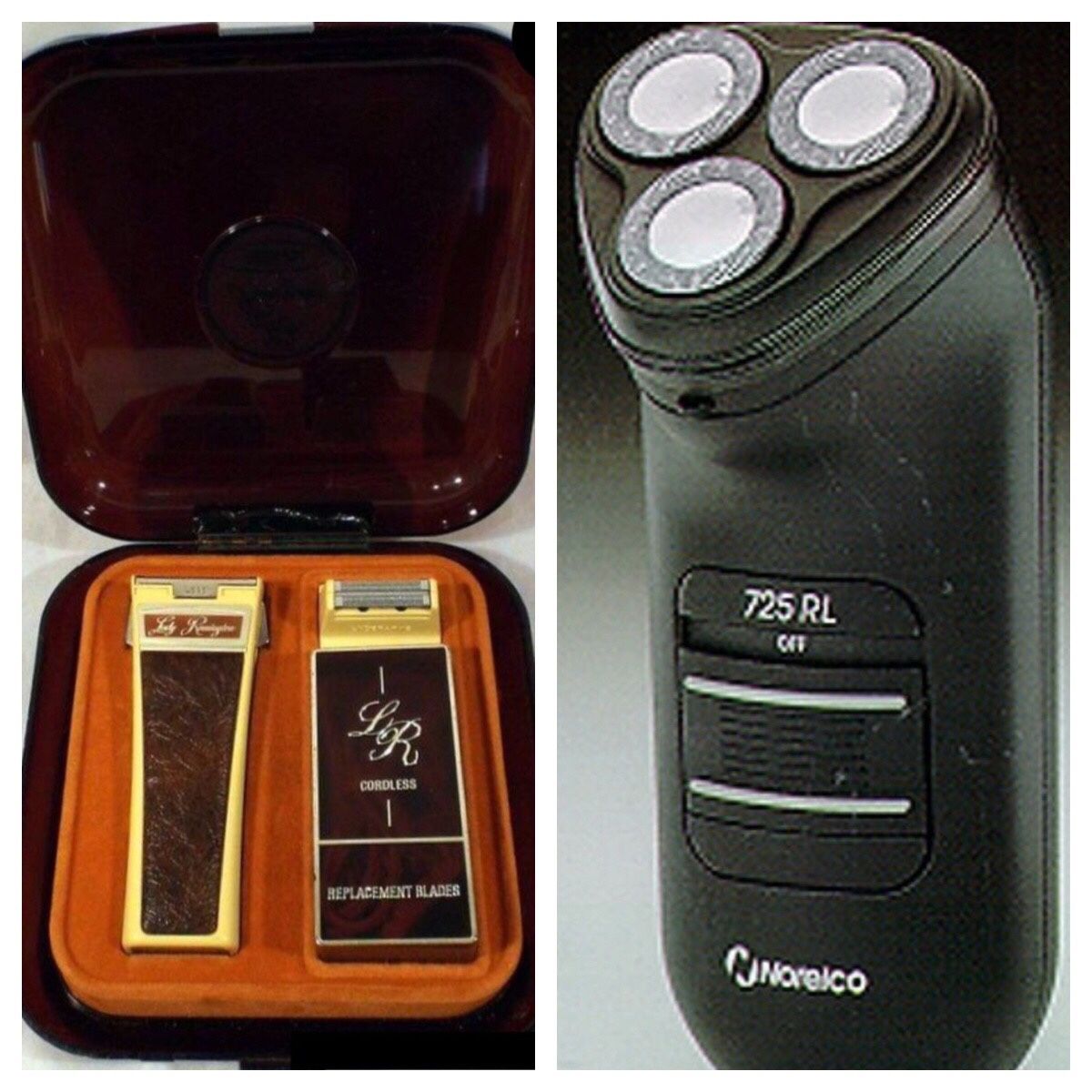 Never Used Vintage Lady Remington Cordless Shaver Original Case Model 3B2L + Slightly Used Norelco 725RL Electric Razor