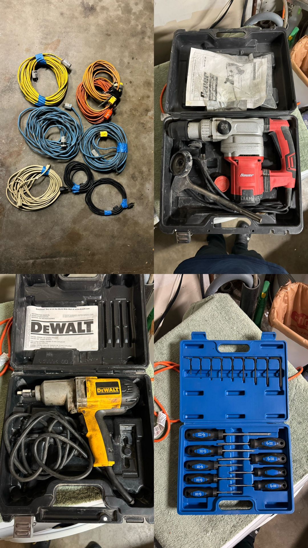 Multiple Power Tool Lot and Extension Cables