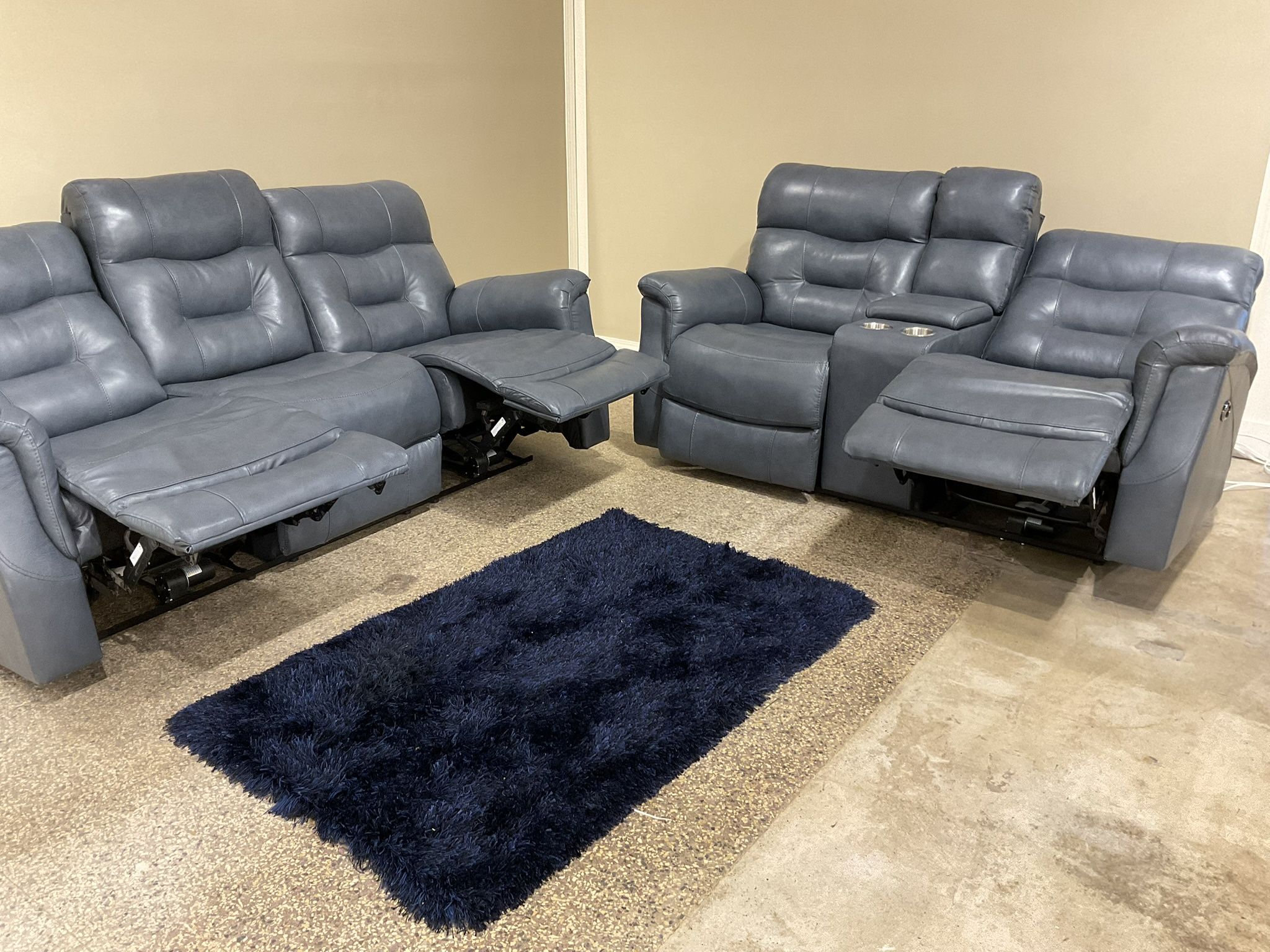 New Gray Leather Dual Power Recliner Sofa And Loveseat