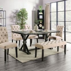 Brand New Ruatic Antique Black Ivory 6pc Dining Table Set 