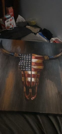 American Flag Bull Skull Canvas Wall Art
