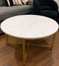 Modern Marble Coffee Table with Gold Metal Base