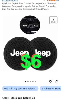 Black Car Cup Holder Coaster for Jeep Grand Cherokee Wrangler Compass Renegade Patriot Grand Comander Cup Coaster Interior Accessories 2.75in 2Pieces