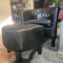 Faux Leather Chair with Ottoman
