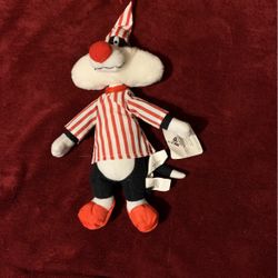 Vintage WB Looney Tunes SYLVESTER CAT IN PAJAMAS 10" Plush Stuffed Animal 1997