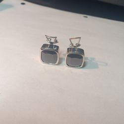 Vintage Sterling Silver 5k Red Ruby's Clamp Down Earrings.