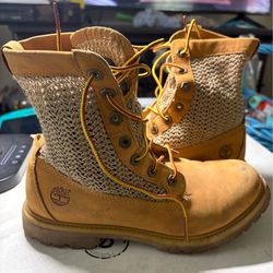 TIMBERLAND Women's Open Weave Wheat Combat Boots A13GC Size 8.5