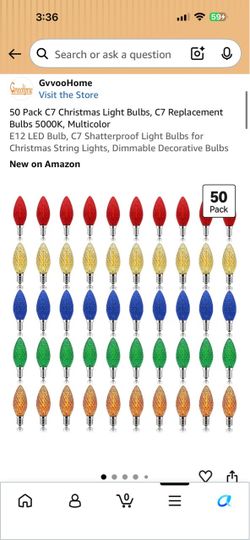 GvvooHome 50-Pack C7 Multicolor LED Christmas Bulbs