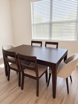 Dark Wood Dining Table with 6 Chairs