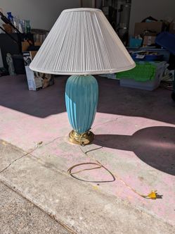 Teal Table Lamp with Brass Base