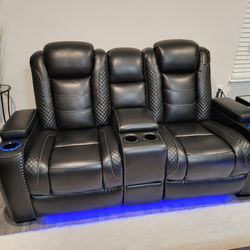 Black Leather Power Reclining Loveseat Couch| Reclining Sofa And Recliner Chair Available| White Gray Brown Color Options|