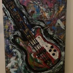 Abstract painting of Rickenbacker bass guitar