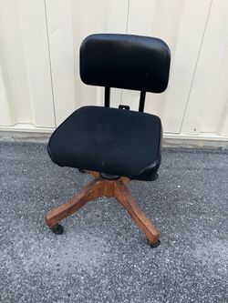 Vintage Black Office Chair with Wooden Base