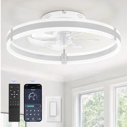 ZMISHIBO Low Profile 19.7'' Ceiling Fans with Lights and Remote, White 3000-6000K Dimmable LED Fandelier, Quiet DC Motor, Reversible Airflow, 6 Wind S