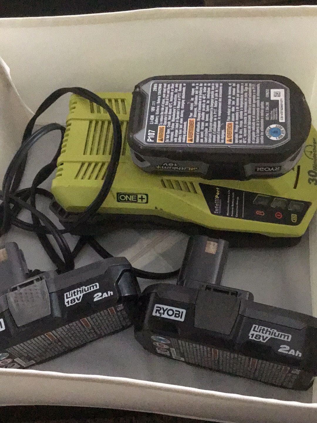 RYOBI 18V Lithium-Ion 2.0 Ah 3 Compact Batteries and Quick Charger