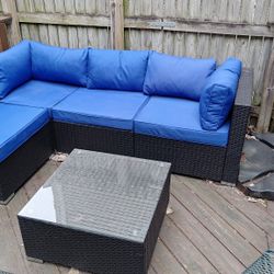 Blue Outdoor Modular Patio Couch Sectional With Table