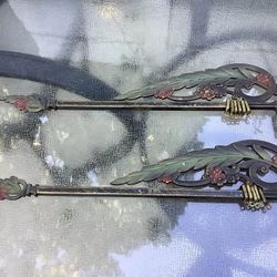 Antique Decorative Swing Arm Curtain Rods - Pair