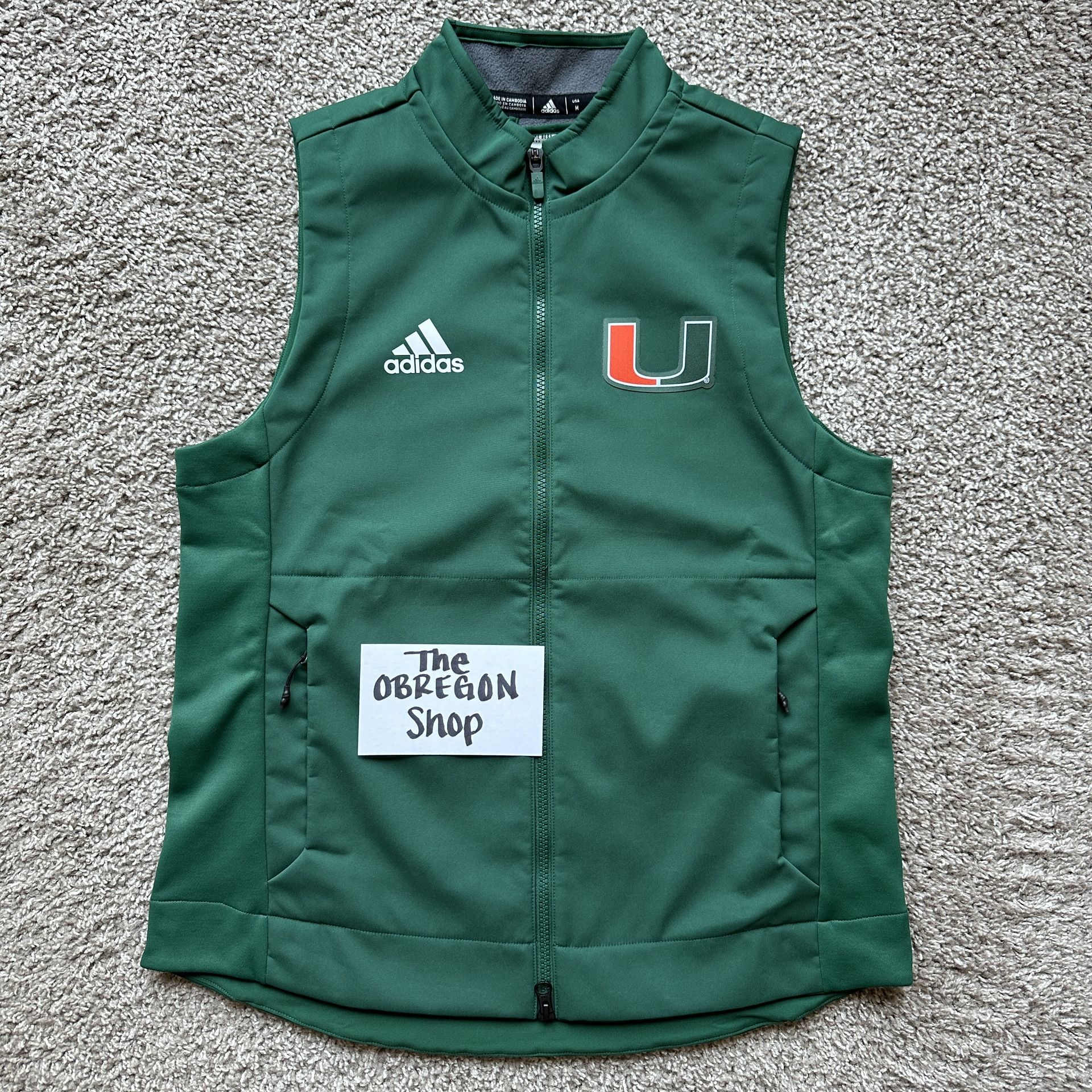 ADIDAS NCAA MIAMI HURRICANES FOOTBALL WOMENS FULL ZIP VEST SIZE MEDIUM GREEN WHITE ORANGE NEW