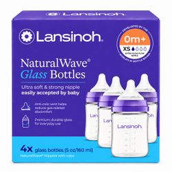 New - Lansinoh NaturalWave Glass Baby Bottles – 4 pack.