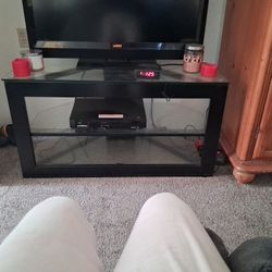 Entertainment Stand Black Metal Frame And Glass Shelves 