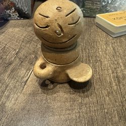 Handmade Japanese Jizo Buddha Ceramic Statue – Peaceful Smile – Buddhist Pottery Figurine