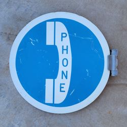 Vintage 2' Round 2 Sided Metal Phone Sign Original Payphone Signage