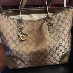 Gucci GG Canvas Tote w/ Detachable Strap • Bamboo Heart Charm • Authenticated • Rare Vintage  