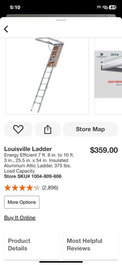 Louisville Ladder Energy Efficient 7 ft. 8 in. to 10 ft. 3 in., 25.5 in. x 54 in. Insulated Aluminum Attic Ladder, 375 lbs. Load Capacity