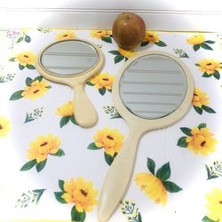 Vintage Celluloid Ivory Colored Hand Vanity Mirrors Set of 2