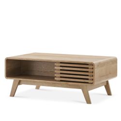 mopio Ensley Coffee Table, Mid Century Modern Table with Storage, Farmhouse Wood Coffee Table for Living Room Fluted (Oak)