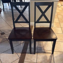 Two Sturdy Wooden Kitchen Chairs