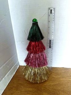 Colorful Metallic Tinsel Tree With a Shiny Green Topper Bead