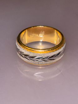 Vintage 14K GE Two-Tone Wedding Band - Laurel Leaf Engraved