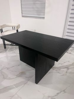Black Wood Dining Table with Pedestal Base