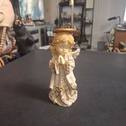 Little Girl Angel Figurine Praying With Halo & Glistening Wings 5.75"H