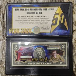 2016 50th anniversary star trek colorized 2 dollar bill