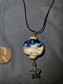 Beautiful Handmade Ocean Glass Sea Pendant With 16in Black Rubber Necklace With Metal Magnetic Clasp