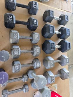 Set of  matching used hex dumbbells
