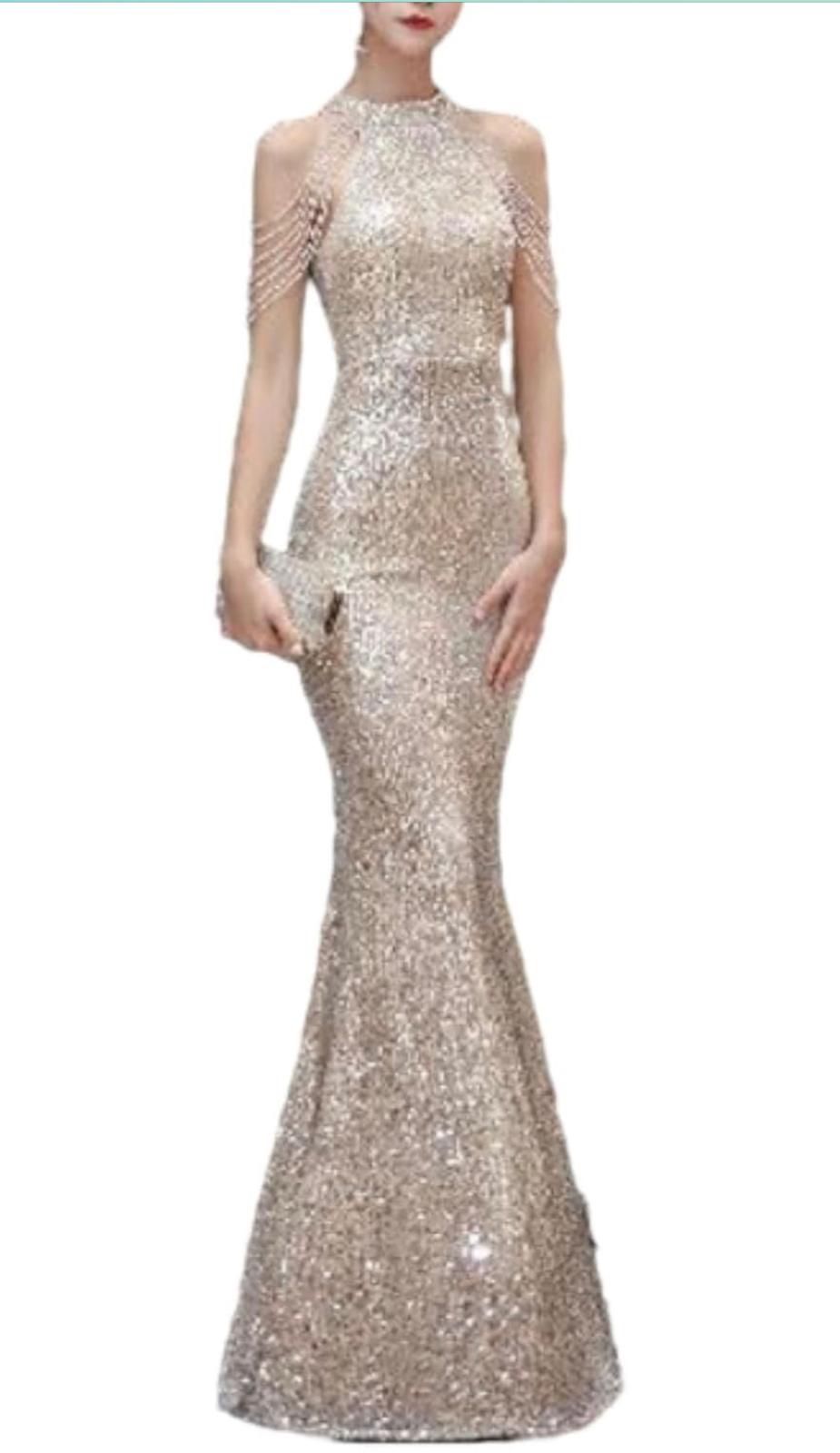 Mermaid Dress Party Dress Sparkle Prom Dress Formal Evening Dress Halter Neck Sleeveless Floor Length 2024