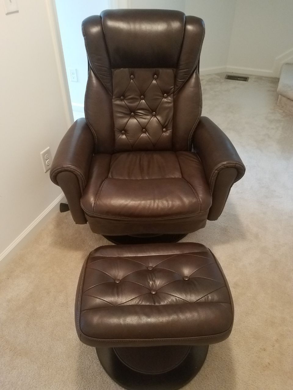Leather recliner and ottoman
