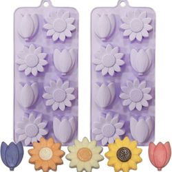 Flower Chocolate Molds 2Pcs SunFlower Ice Cube Silicone Molds Tulip Shape Candy Molds Jello Molds Pudding Molds Soap Molds Cookie Molds for Desserts M