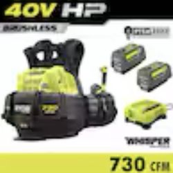 RYOBI 40V HP Brushless Whisper Series 165 MPH 730 CFM Cordless Battery Backpack Blower with (2) 6.0