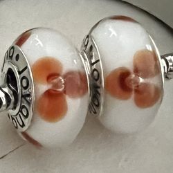 2 Charms For Pandora Autumn Flower Murano Charms 925 Sterling Silver Cores