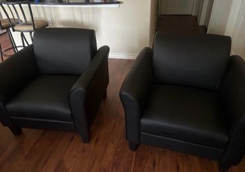 Set of Two Black Leather Chairs