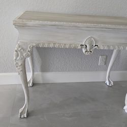 Vintage, Used Chalk Painted Table With Extension Leaves