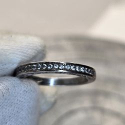 Vintage Sterling Silver 925 Eternity Band Ring with Clear Stones, Size 8