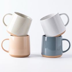 Ceramic Coffee Mugs Set Of 4, 17oz Handmade Ceramic Coffee Mugs Set With Terracotta Underside For Latte/Tea/Beer/Hot Cocoa, Dishwasher & Microwave Saf