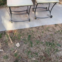 2 Square Wooden w/ Metal Frame End Tables, Side Tables 