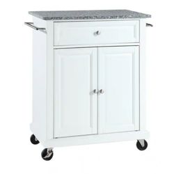 Rolling White Kitchen Cart with Granite Top